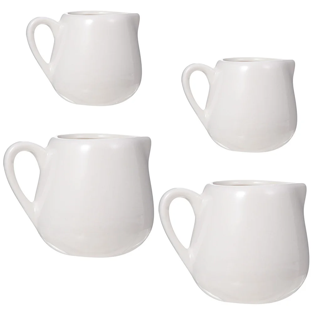 

4 pcs Sauce Spoon Espresso Container Simple White Ceramic Kitchen Tool Drip Free Spout Comfort Grip Handle Storage Container