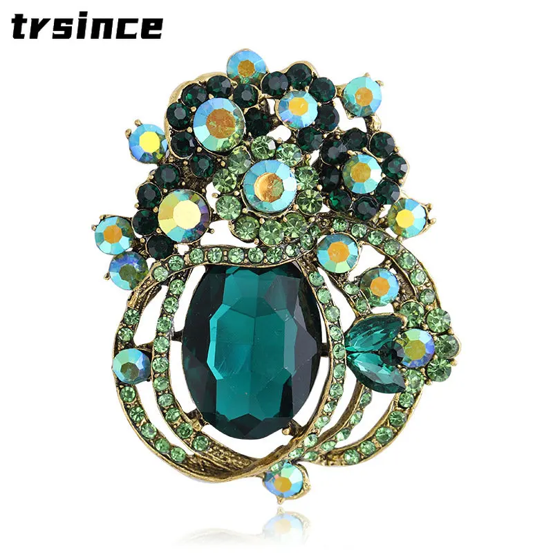 High-end Big Size Luxury Crystal Brooch Fashion Unique Design Brooches for Women Party Wedding Dress Jewelry Corsage Pin Badge