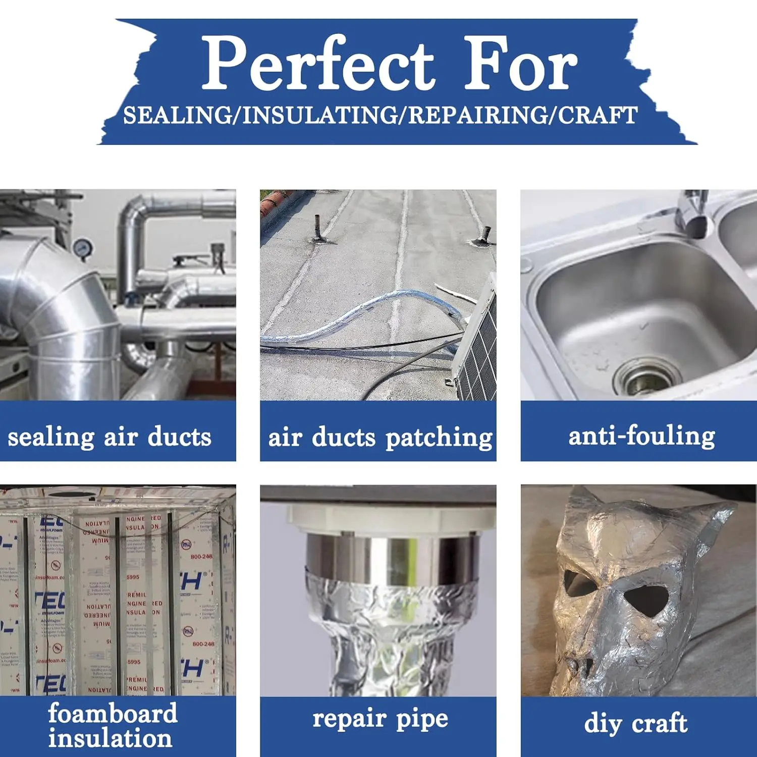 Aluminum Foil Tape,Heavy Duty HVAC Tape,Insulation Adhesive Metal Tapes for Ductwork,Dryer Vents Pipe,Sealing and Repairing