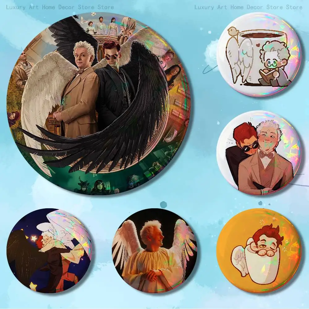 

G-Good O-Omens TV Enamel Pin Tinplate Round Brooch Cosplay Nijigen Otaku Culture Badges 58mm 44mm 32mm 75mm 25mm