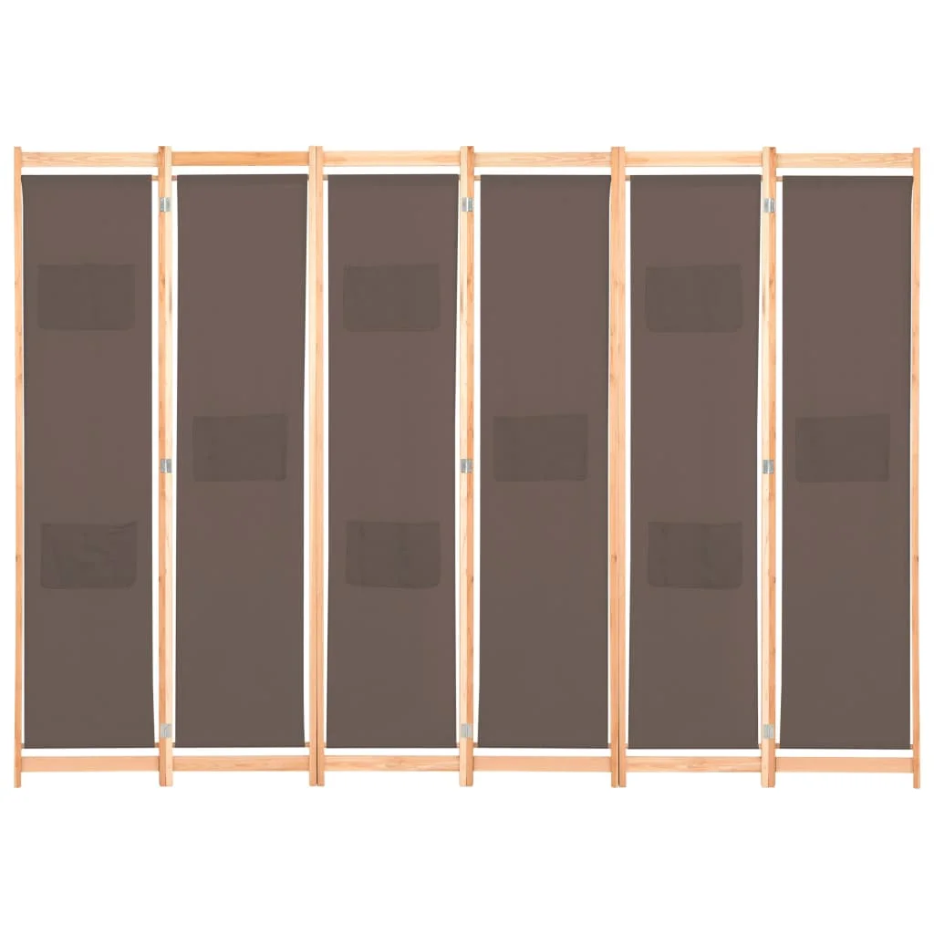 6 panels separation wall Brown 240x170x4 cm fabric