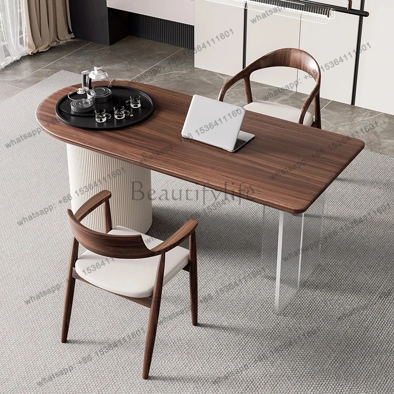 Modern Minimalist Balcony Tea Table and Chair Set Solid Wood Tea Table Small Household Tea Brewing Table