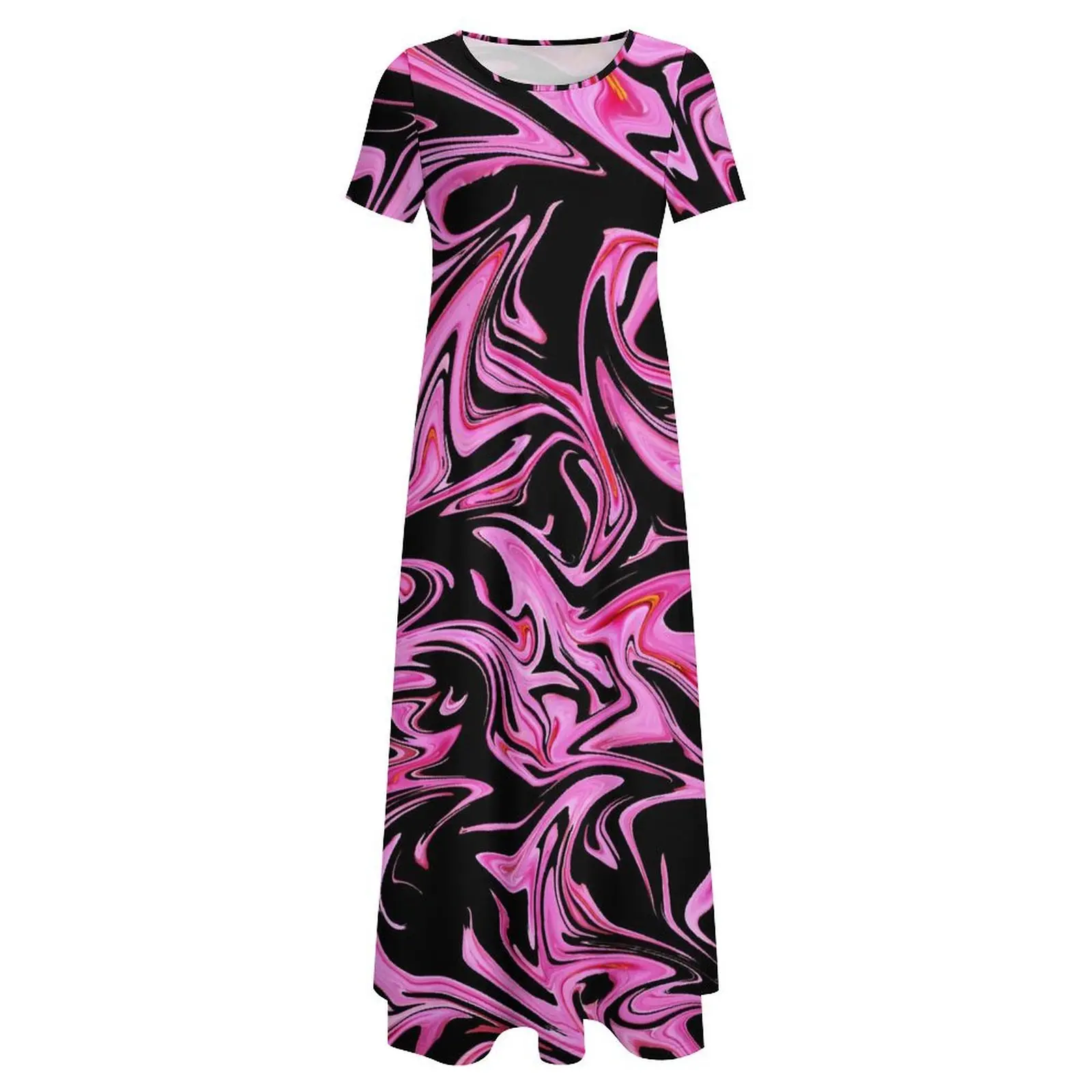 Marble Dress Pink And Black Liquid Cute Maxi Dress Woman Short Sleeve Aesthetic Boho Beach Long Dresses Big Size