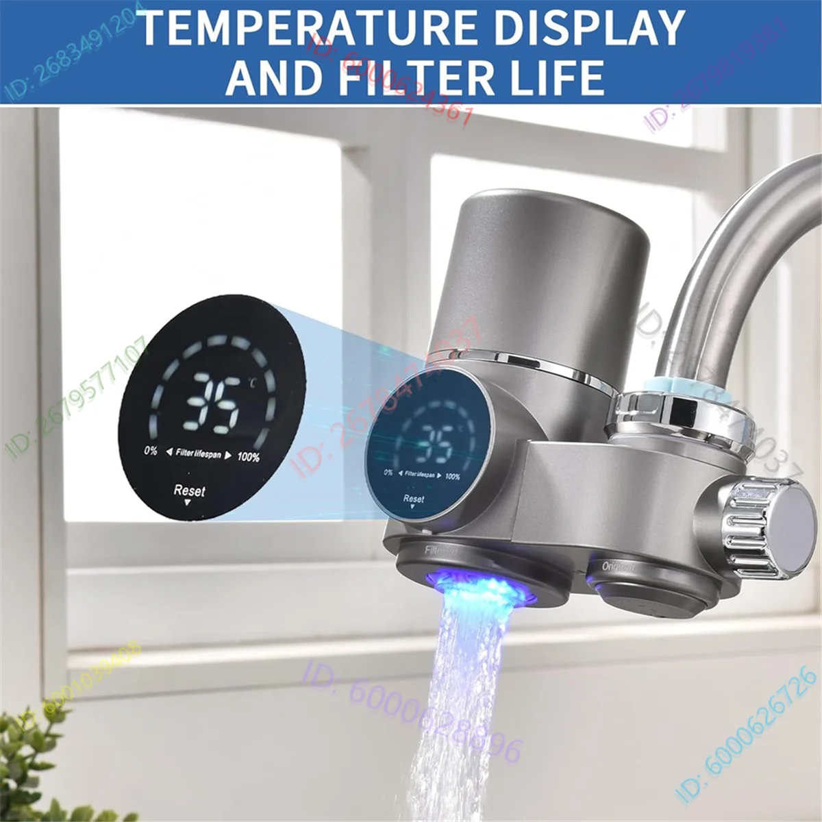 Hot Faucet Water Filter for Sink-LED Display Water Purifier for Faucet,Faucet Mount Tap Water Filtration System for Kitchen view 4