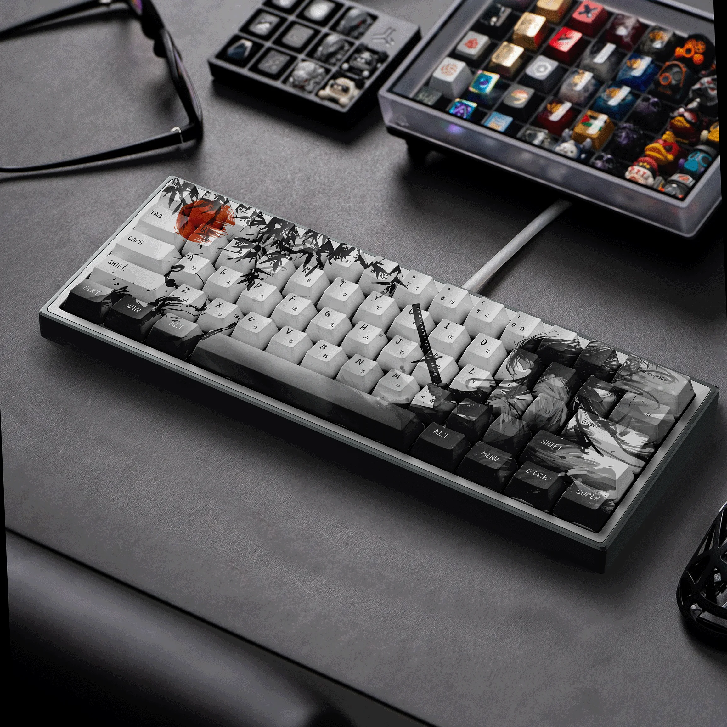 Japanese Sword's Trace in The Ink-Wash Dusk Keycaps Cherry PBT Dye-Sub Game Custom Key Caps for Mechanical Keyboard Mad60 68 87