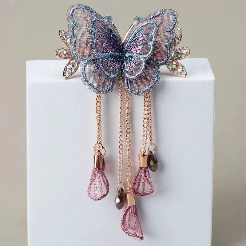 Fashion Double Layered Butterfly Tassel Hair Accessories for Women Gifts Retro Elegant Hair Clip Headwear Jewelry Bride Tiara