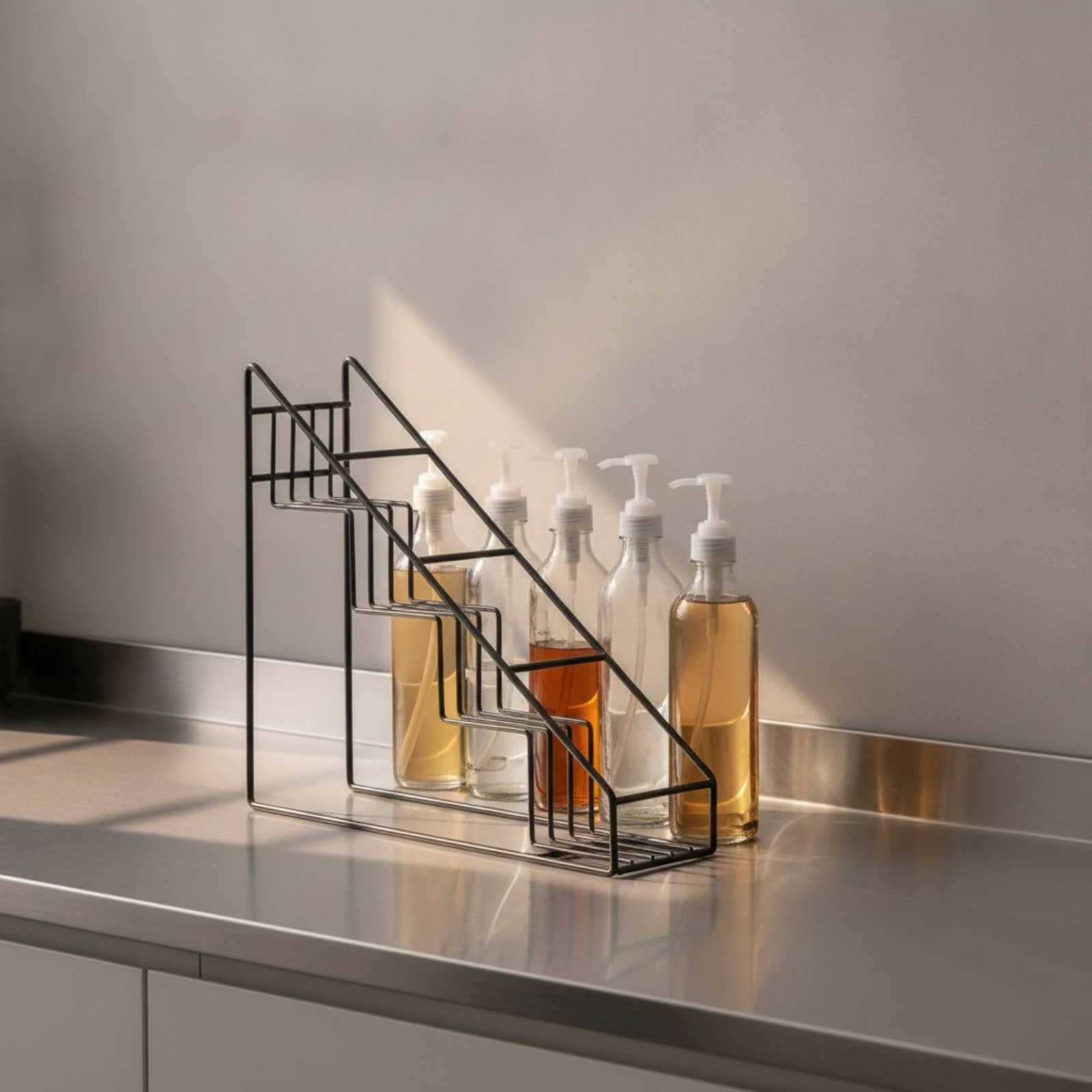 Countertop Storage Rack standaloneStanding Stepped Bottle Rack Open-Structure Low-Profile for Homeowners, Kitchen Countertops