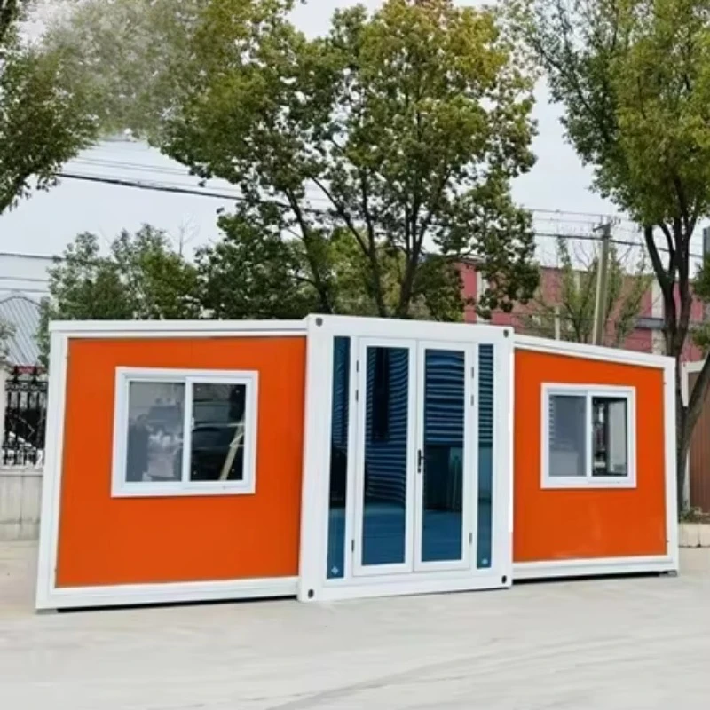 20ft أجنحة مزدوجة الجاهزة الحاويات الجاهزة منزل عازلة للصوت توسيع المقصورة مع لودج الصيد المحمولة دائم