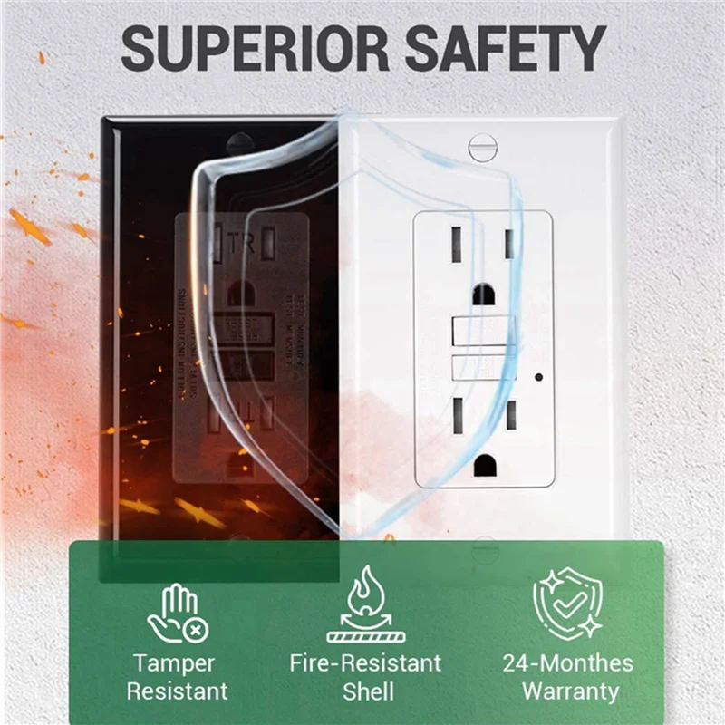 

AB41-2X GFCI Outlet 15 Amp, Self-Test GFI Electrical Outlet, Tamper Resistant GFCI Receptacle With Wall Plate White