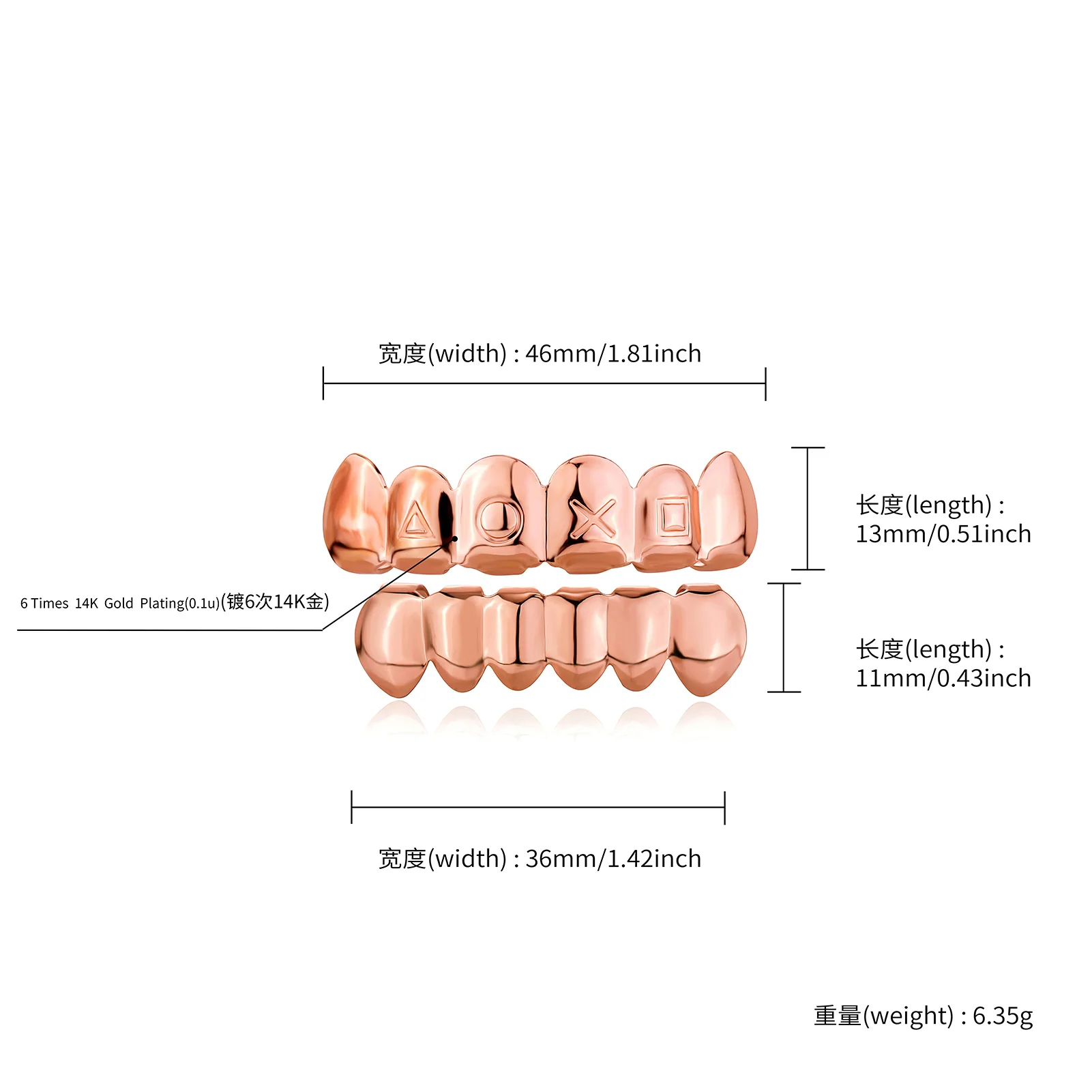 TOPGRILLZ Classic Fashion 6/6 Top & Bottom Teeth Grillz Symbol Design Tooth Caps Decor Braces Dental Grills For Halloween Party