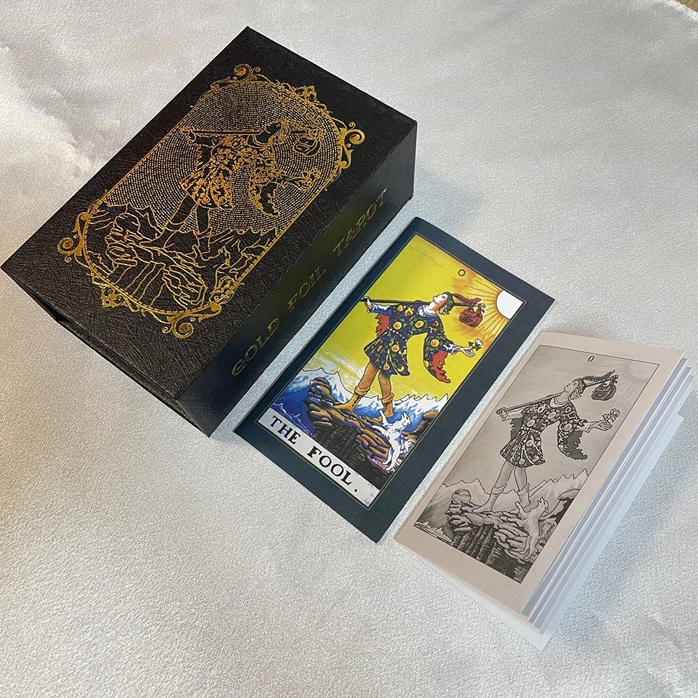 Spanish Golden Foil in Box Tarot Deck Prophecy Cards for Beginners with 2-Languages Guidebook 12x7cm Toro Taro