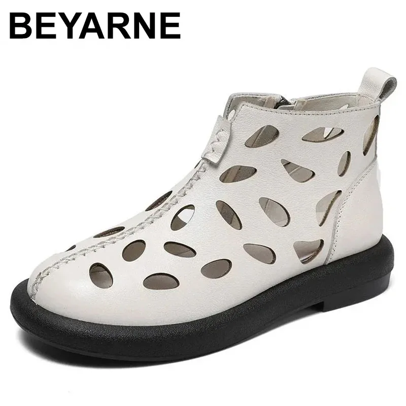 

Летняя обувь 202, женские сандалии из натуральной кожи, дышащие крутые ботинки, модные сандалии-гладиаторы на плоской подошве с боковой молнией