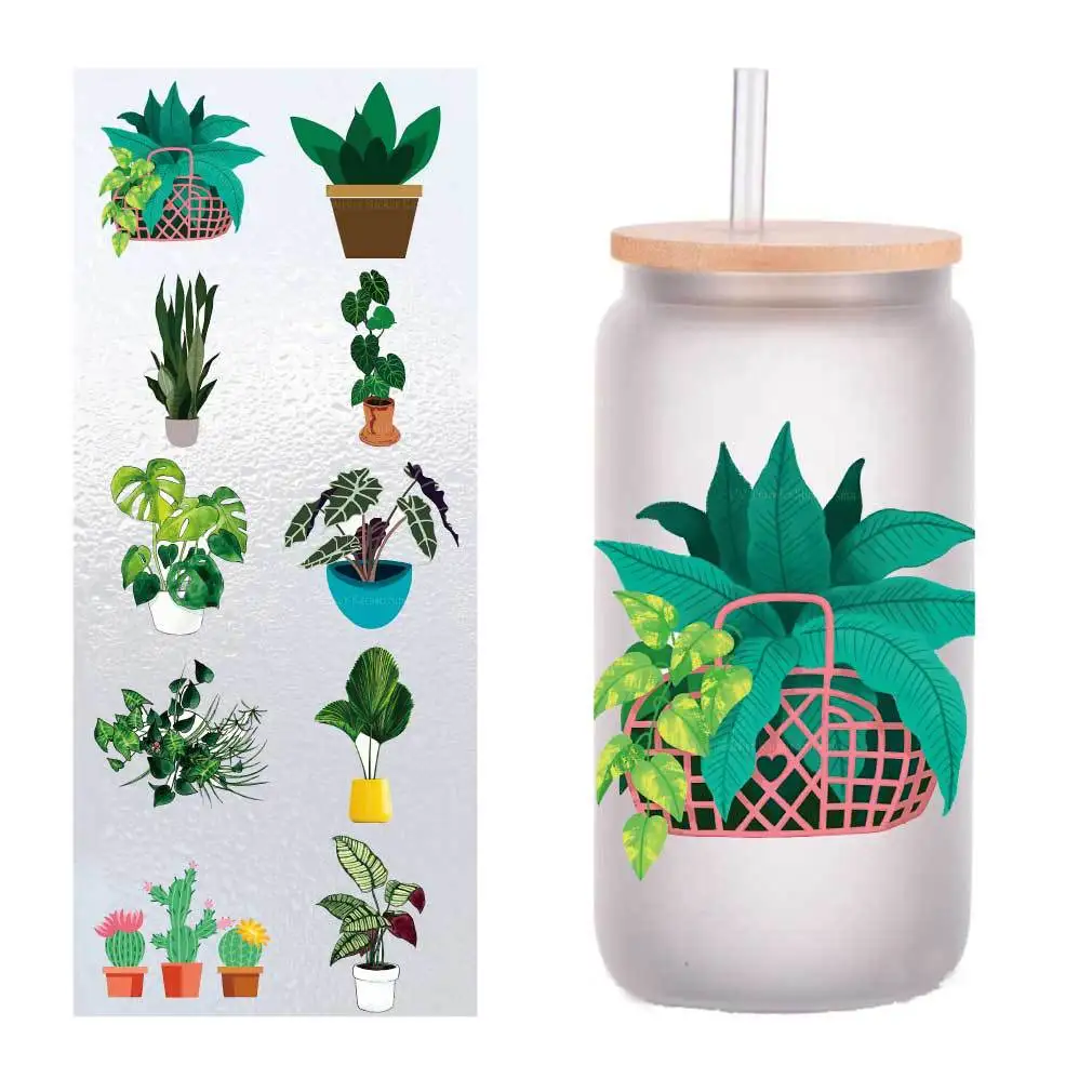 

10/Pack cartoon fresh green plant UV transfer sticker Crystal label Cup sticker customized four inches