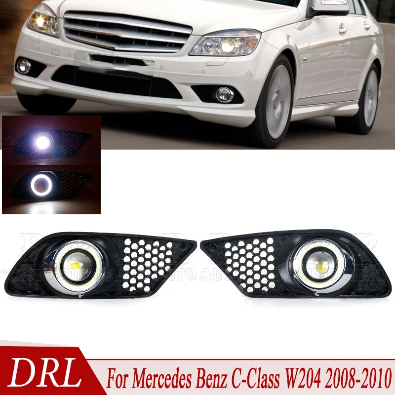 LED Angel Eye Front Bumper Fog Light DRL Daytime Running Light Cover A2048850253 For Mercedes Benz C-Class W204 2008 2009 2010