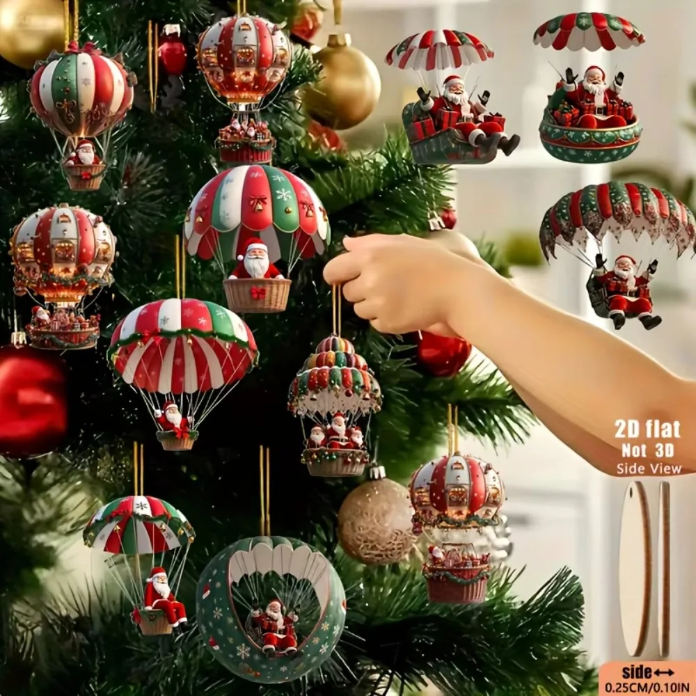 10/20/30pcs Christmas Tree 2D Hanging Decoration Set with Mobile Santa Claus and Hot Air Balloon-Xmas Perfect Holiday Gift Deco