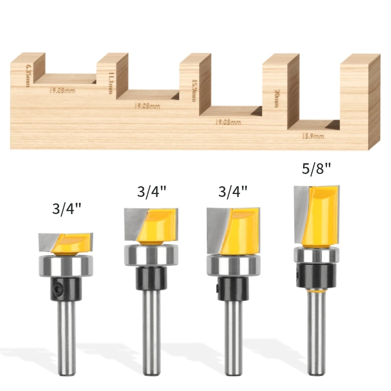 YUSUN 1PC 6MM 6.35MM 8MM Shank Cleaning Bottom Bit With Bearing Router Bit Woodworking Milling Cutter For Wood Bit Face Mill