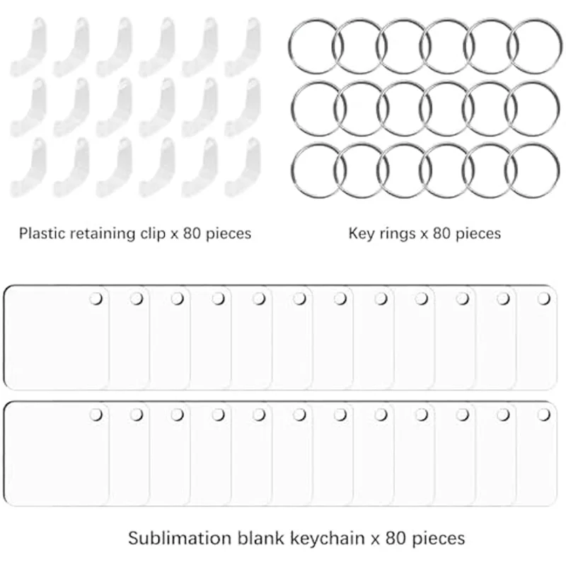 

ELEG-240Pcs Sublimation Keychain Blanks Double Sides 80 MDF Sublimation Keychains Blank With 160 Rings And Clips