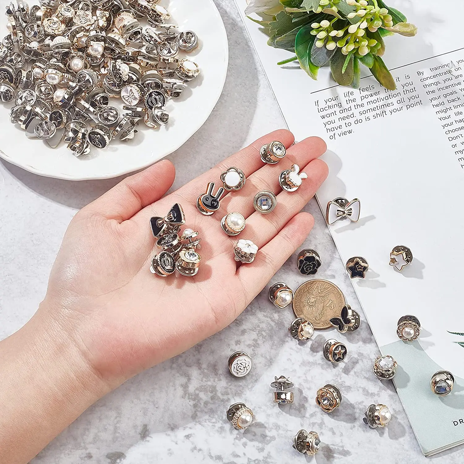 10Pcs/Lot Pearl Rhinestones Brooch Buttons Prevent Accidental Exposure Buttons Pins for DIY Clothing Decoration Accessories