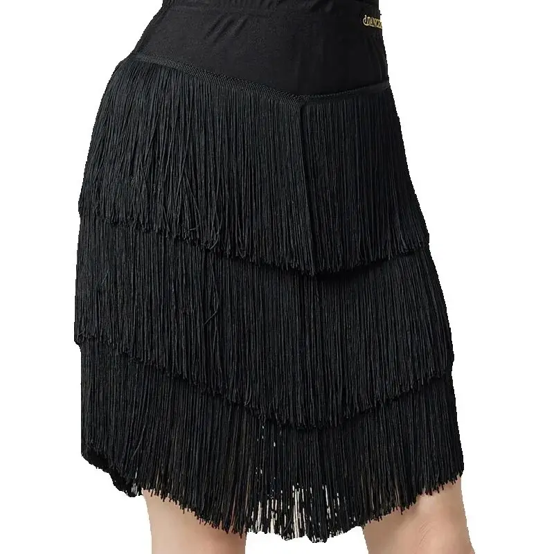 أسود تشاتشا اللاتينية الرقص التنانير النساء كامل مهدب تنورة الكبار رومبا سامبا قاعة الرقص التنانير ملابس الرقص Stgae DW10854