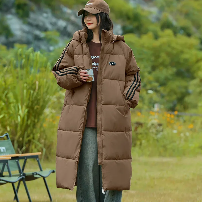 Women Long Down Cotton Jackets Coat Winter Unisex Warm Coat Loose Puffer Hooded New Long Parka Windproof Parkas Zipper Coat