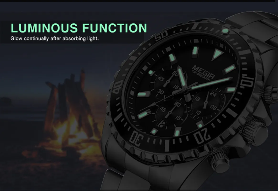 MEGIR Business Watches Men Luxury Quartz Luminous Wristwatch Waterproof Stainless Steel Male Date Wrist Watch Reloj Hombre 2064