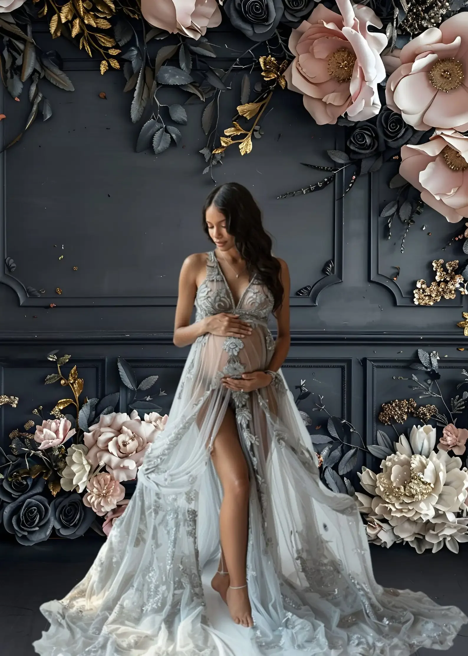 Mehofond-Fondo de fotografía para adultos, Panel negro de pared Floral, cumpleaños, maternidad, boda, decoración de retrato, telón de fondo para estudio fotográfico