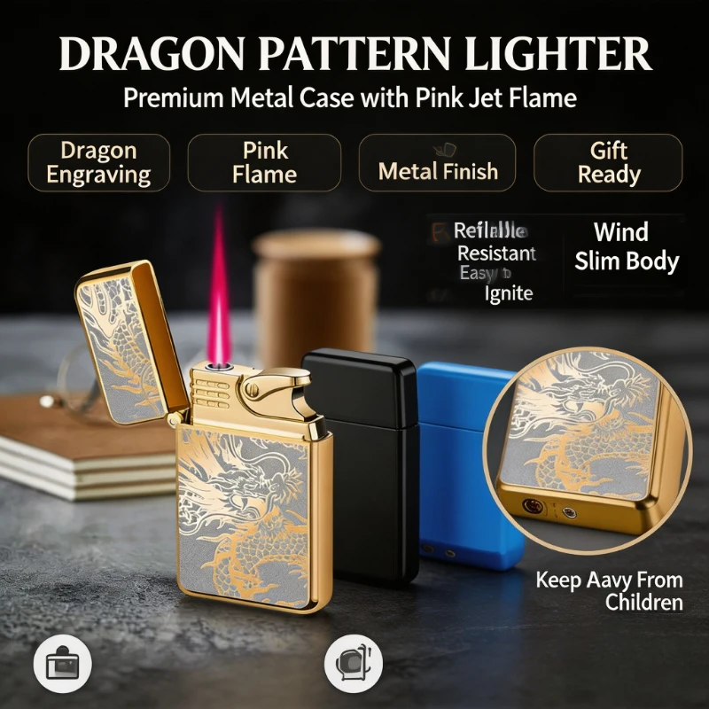 Creative Metal Turbo Jet Gas Lighter,Stunning Red Flame Output, ReliableWind‑proof Performance,Practical Cigarette Ignition Tool