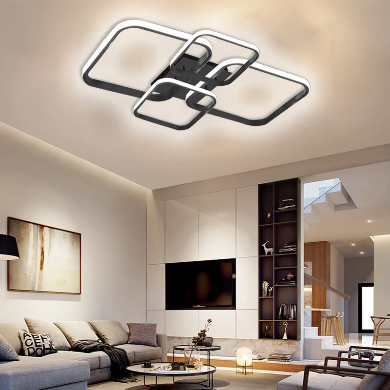 Modern LED Ceiling Lights Square 4 Heads Black And White Decorative Lamps For Bedroom Living Room Study Dining Room Home Fixture