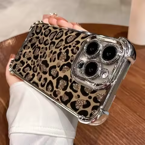 Golden Leopard Print Four Corner Case for Samsung Galaxy S25 S24 S23 S22 S21 Ultra Plus S20 FE A73 A55 A54 A52 5G A51 4G Cover