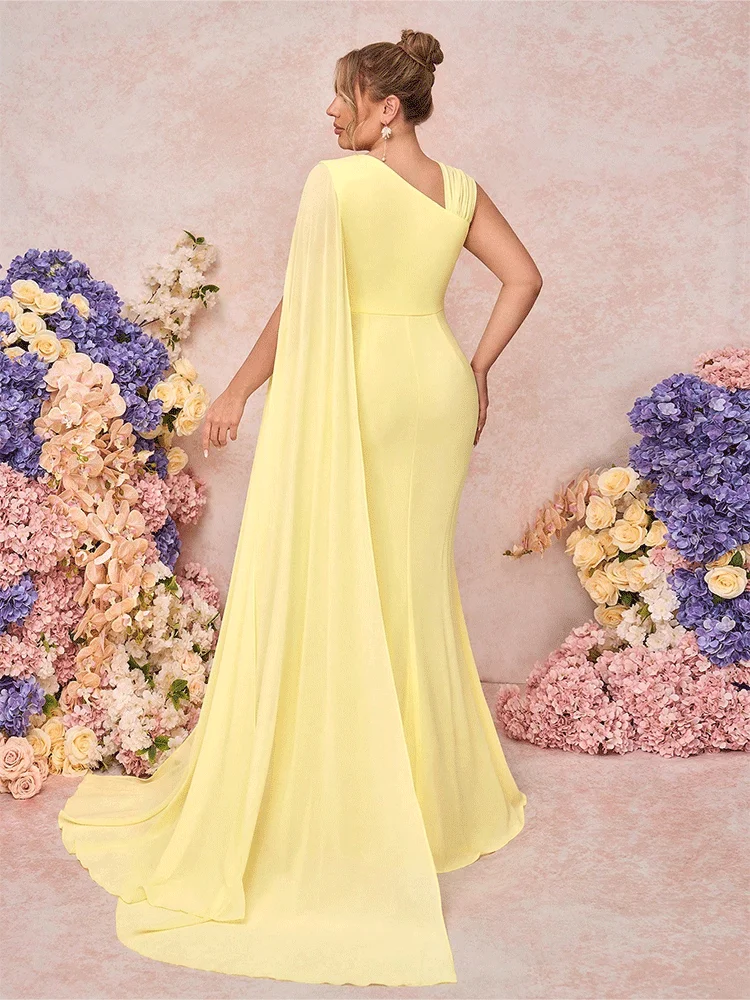 Abito da sera da damigella d'onore in chiffon estivo con maniche a scialle con spalle scoperte taglie forti Abito estivo in chiffon multicolore 4XL5XL