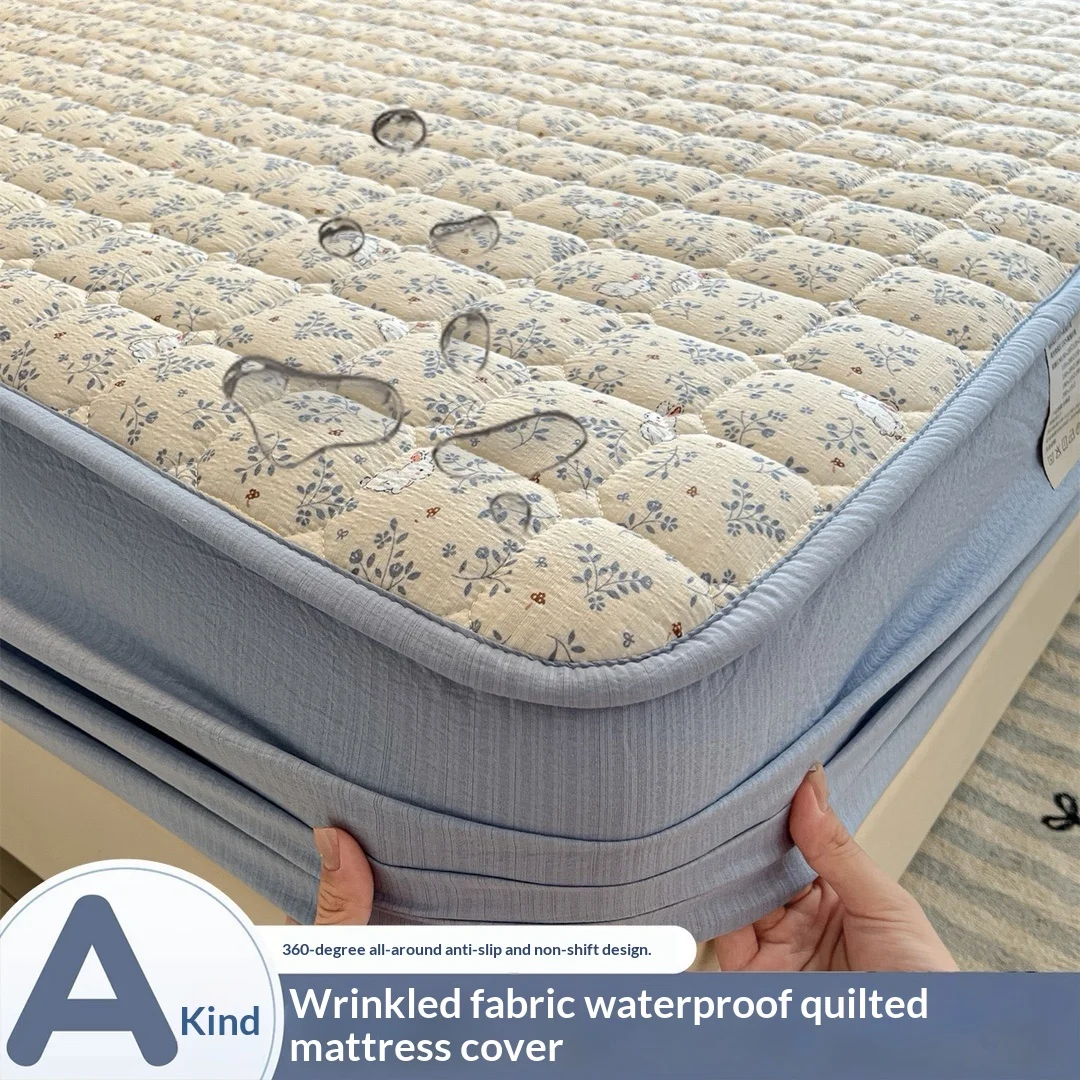 

Waterproof & Breathable Mattress Protector - Printed Crinkle Taffeta Quilted Cover, Non-Slip Dust Proof Fitted Sheet