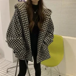 Thousands of Birds Lattice Coat Female Spring and Autumn 2022 New Loose 100 Wear Fat Sister 200 Catties Baseball Jacket Jacket X