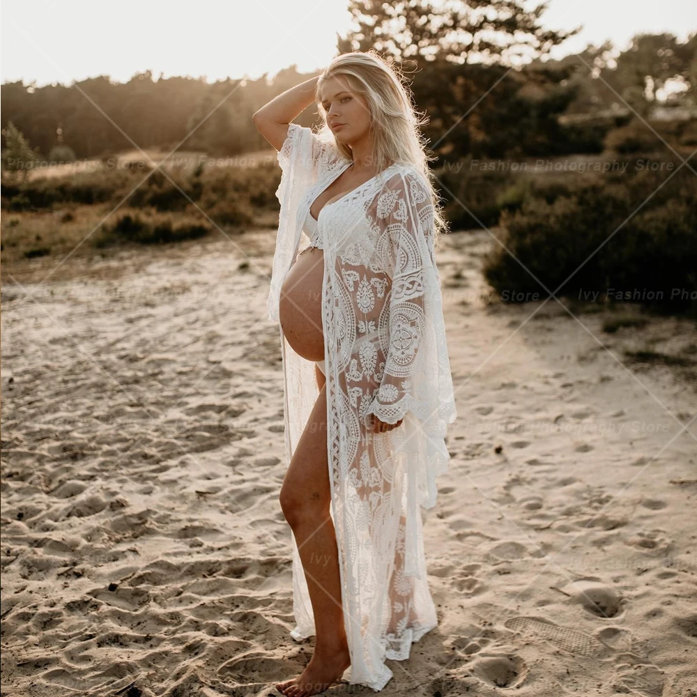 

Maternity Photography Props Dress Lace Flare Sleeve Robe Bohemian Photo Shooting Pregnancy Dress Baby Showers Robe