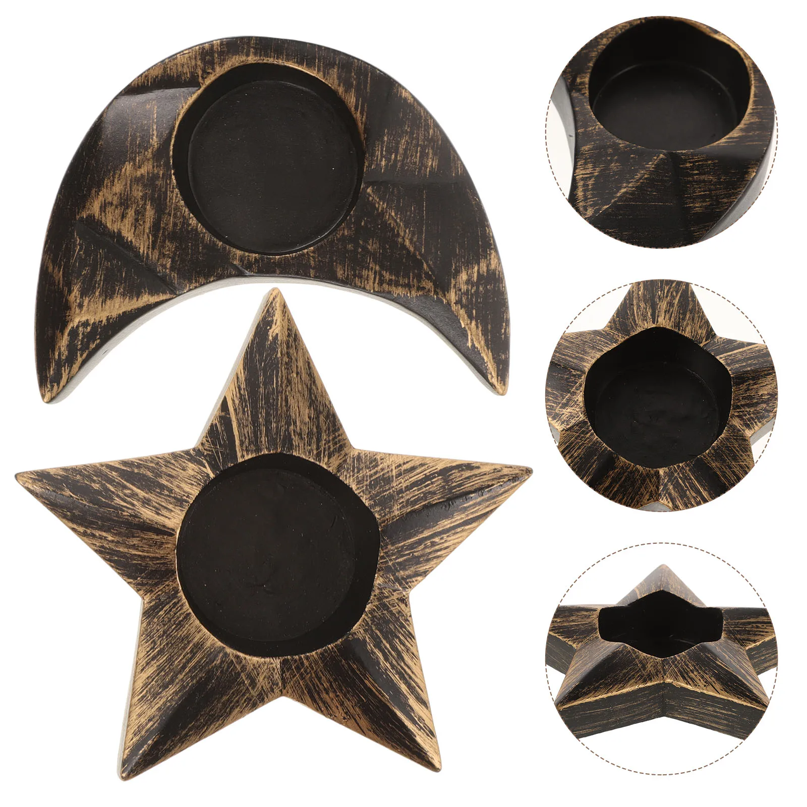 2 ชิ้น Pentagram Moon ผู้ถือถาดสีดําชาชาผู้ถือ nament ตกแต่งบ้านเรซิ่น Vintage Charm
