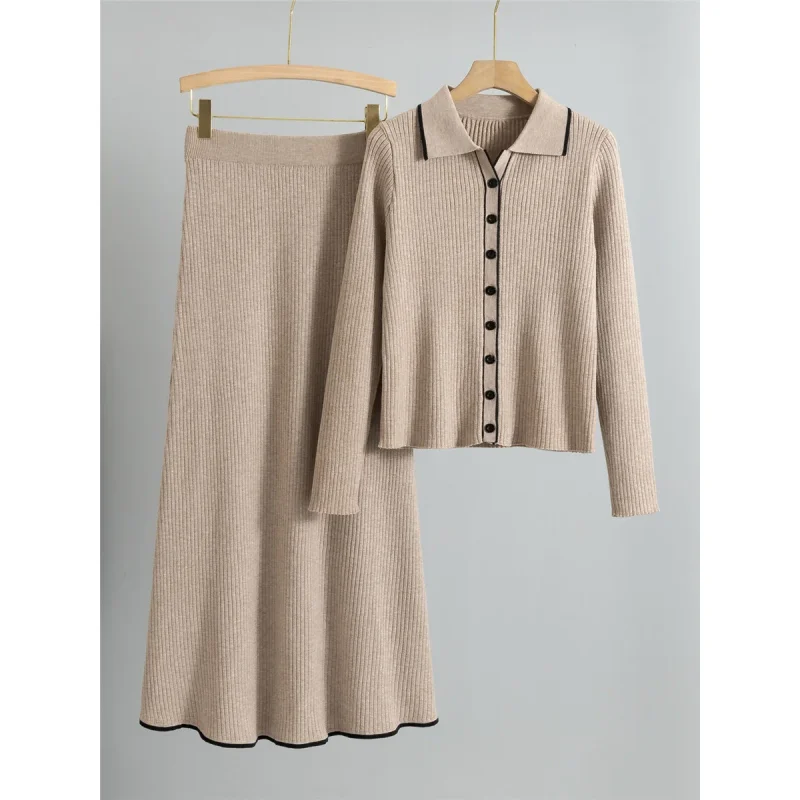 

Korean Design Knitted 2 Piece Sets Women Single Breasted Knit Sweater Cardigan Tops Conjuntos High Waist Solid Skirts Outfit New