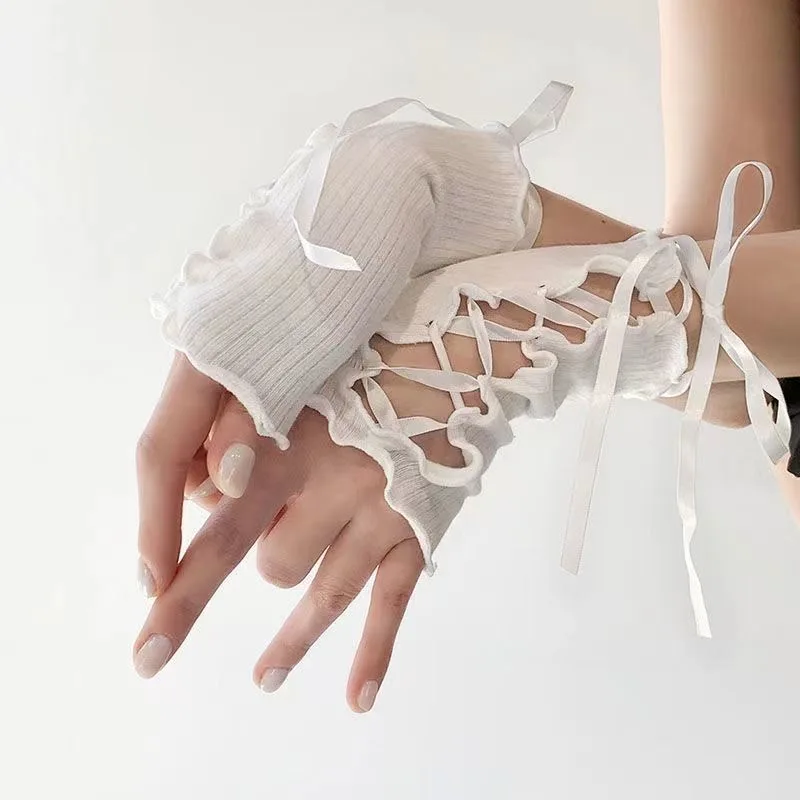 Aksesori Lencana Y2k Renda Lengan Lengan Wanita Cosplay Lolita Lengan Manset Renda untuk Gaun Wanita Lengan Pelindung Lengan