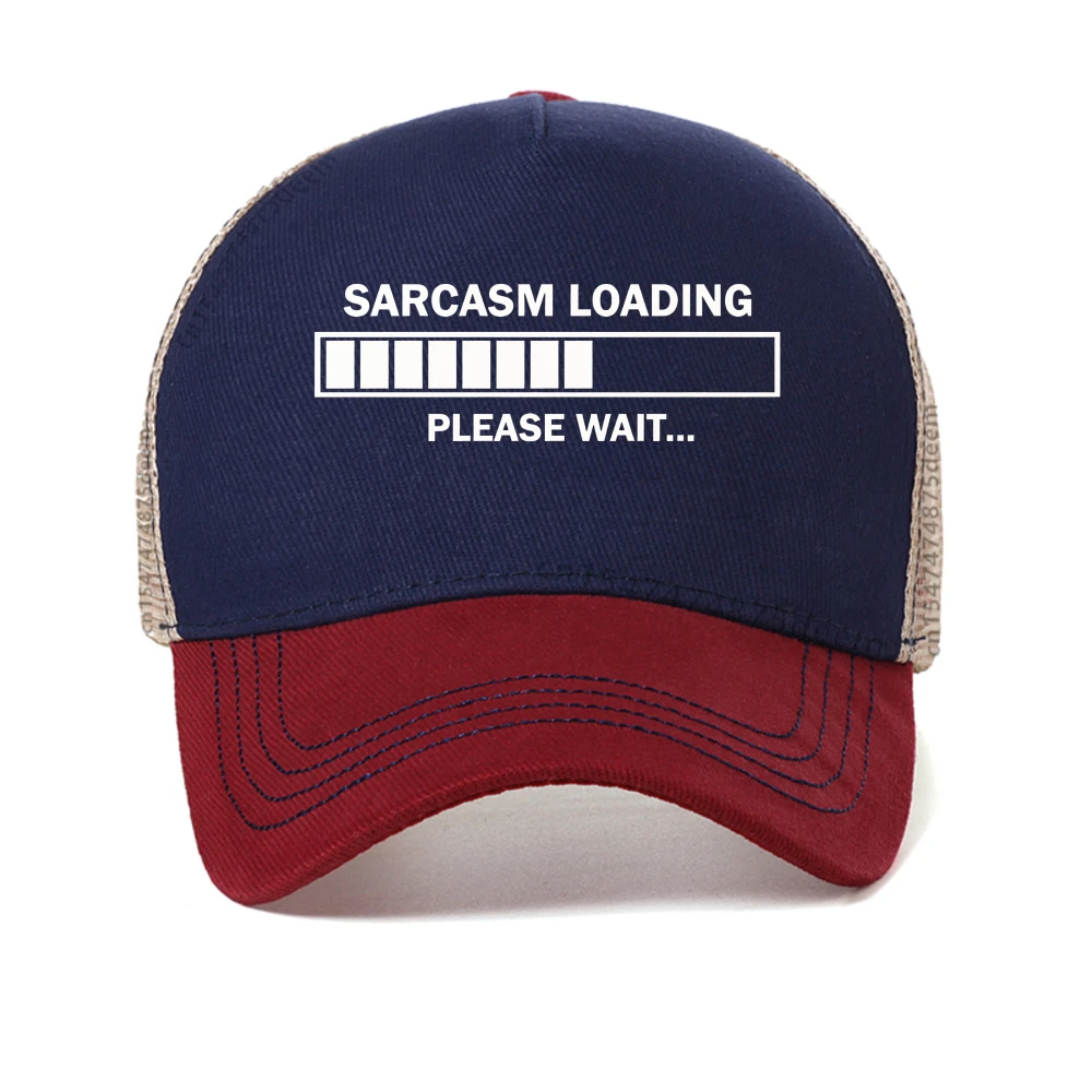 السخرية تحميل يرجى الانتظار خطابات طباعة قبعة بيسبول الموضة في الهواء الطلق السببية تنفس قبعات للحماية من الشمس شبكة Snapback قبعة قبعات سائقي الشاحنات