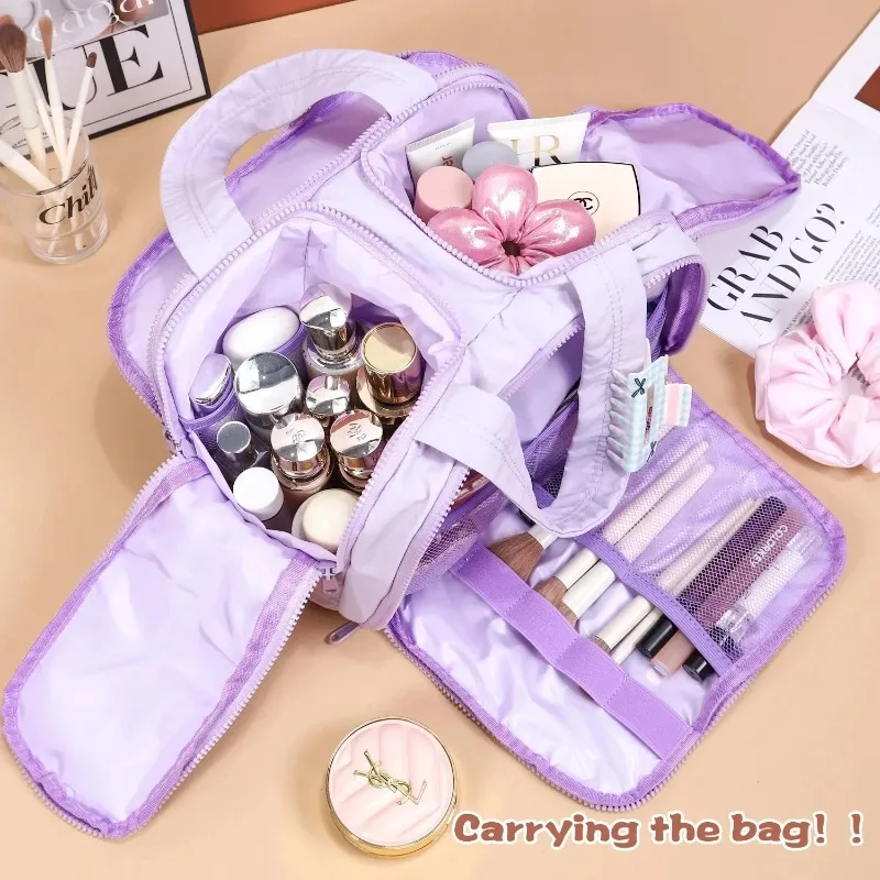 Große, tragbare, leichte Make-up-Tasche für Damen, Reisetasche für verschiedene Aufbewahrungszwecke, tragbarer Organizer, Kosmetiktasche, Waschtasche – Detail 10
