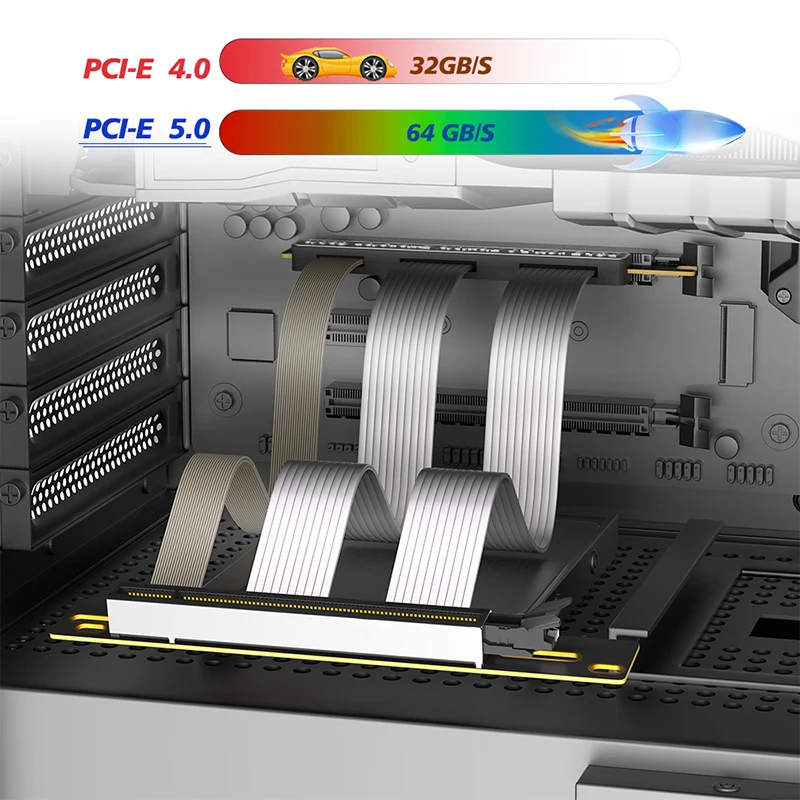 PCIE 5.0 Riser Cable Premium PCI-E 16X to 16X 5.0 Double Bandwidth Extender Riser Extension Cable 200mm Compatible with PCIe 4.0