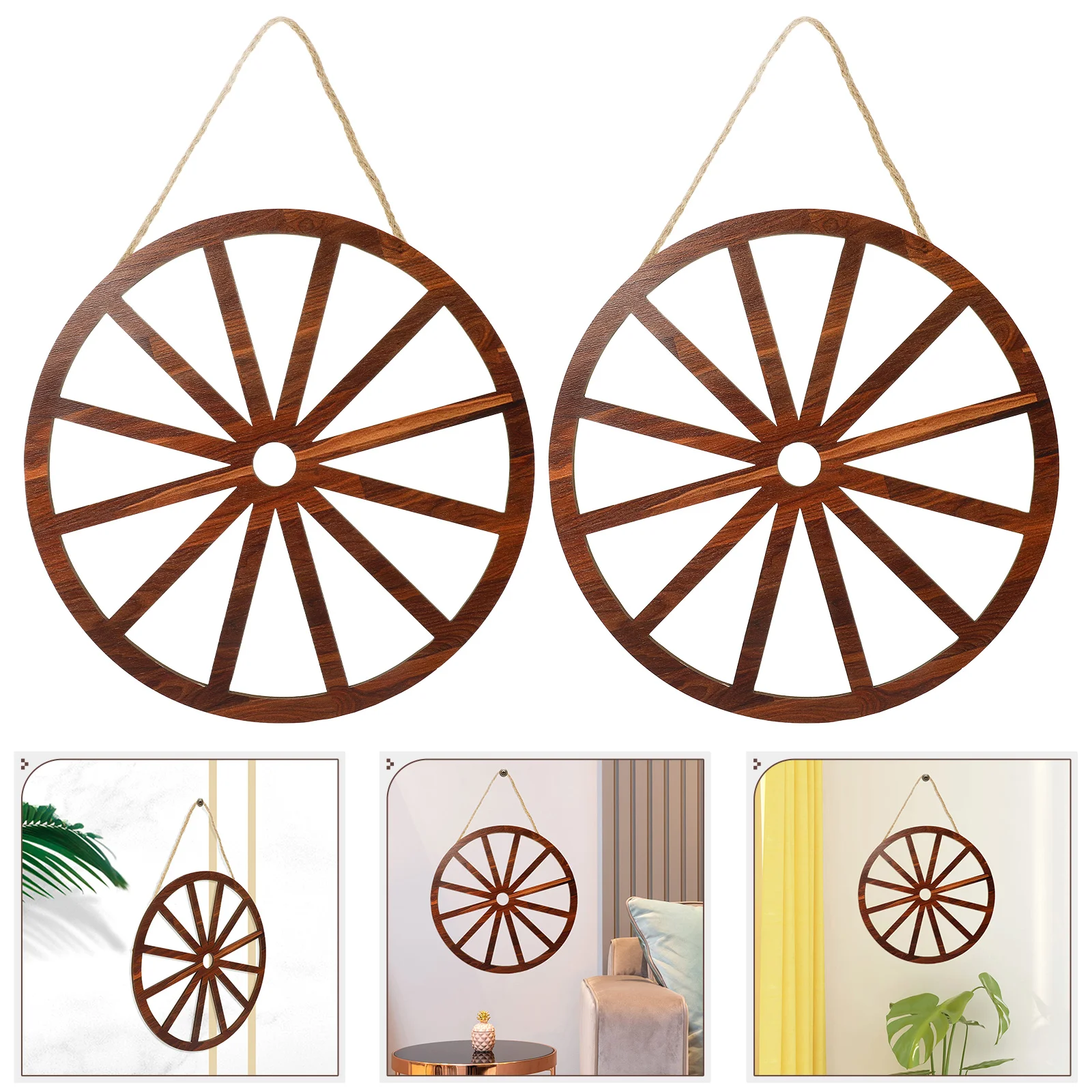 

2 Pcs Wheel Wooden Decoration Vintage Wall Bedroom Craft Ornament Garden Office