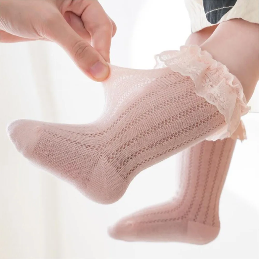 

Lace Mesh Baby Socks Stretch Ruffle Hollow Calf Sock for Infant Girls Summer Kids Breathable Thin Anti-mosquito Long Socks
