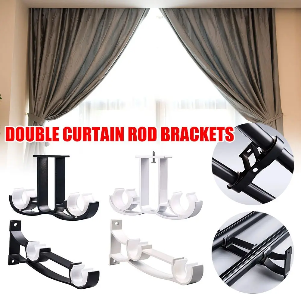 

New Home Decor Side Top Mounted Hardware Holder Shower Curtain Pole Bracket Window Double Curtain Rod Brackets