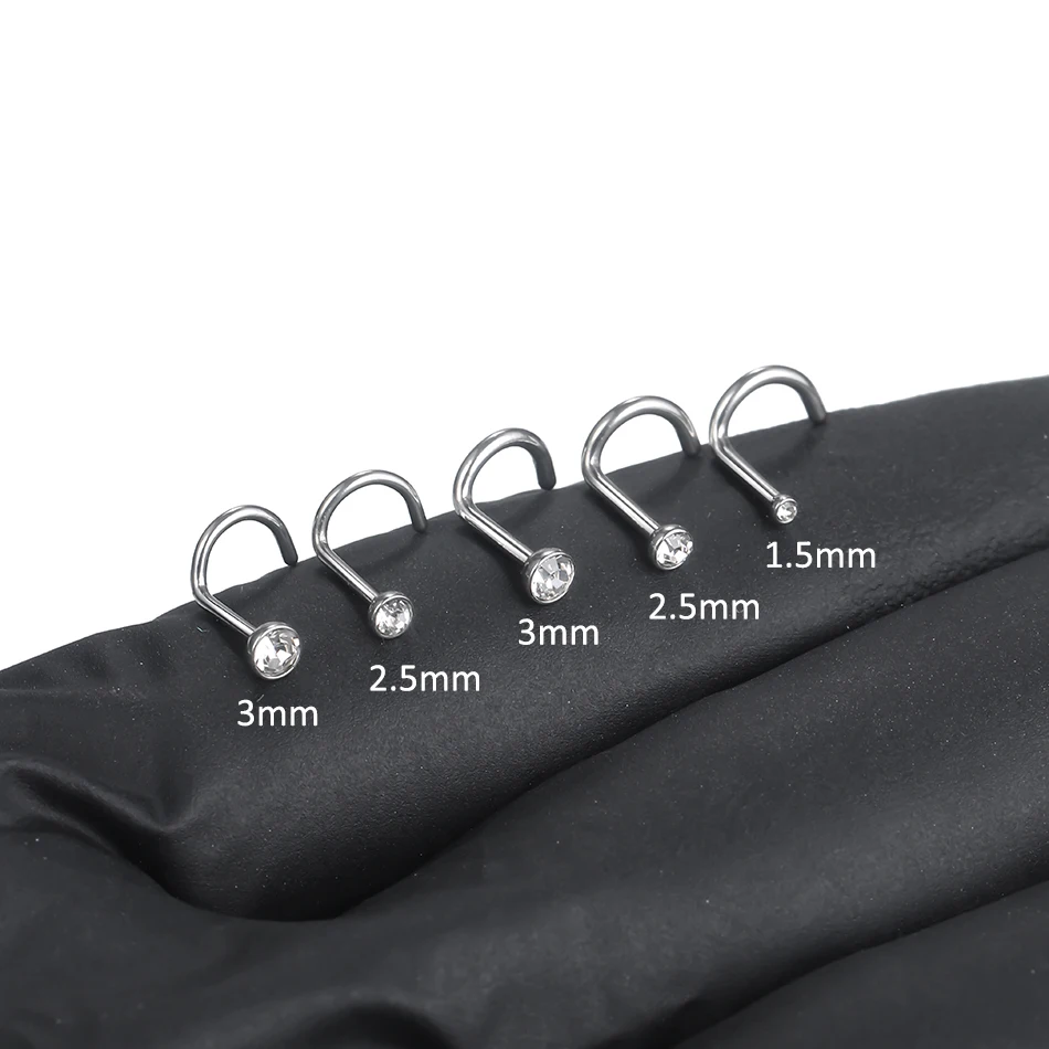 10pcs/lot Steel 20G 18G Zircon Nose Stud Nose Piercing Screw CZ S-Shape Retainer Nostril Earring Piercings Nariz Women Jewelry