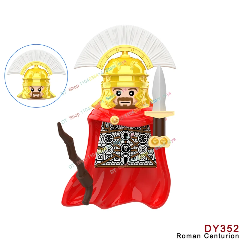 Medieval Military Rome Castle Figures Set Roman Soldiers Infantry Head Movable Trumper Weapons Shield Building Blocks Bricks Toy