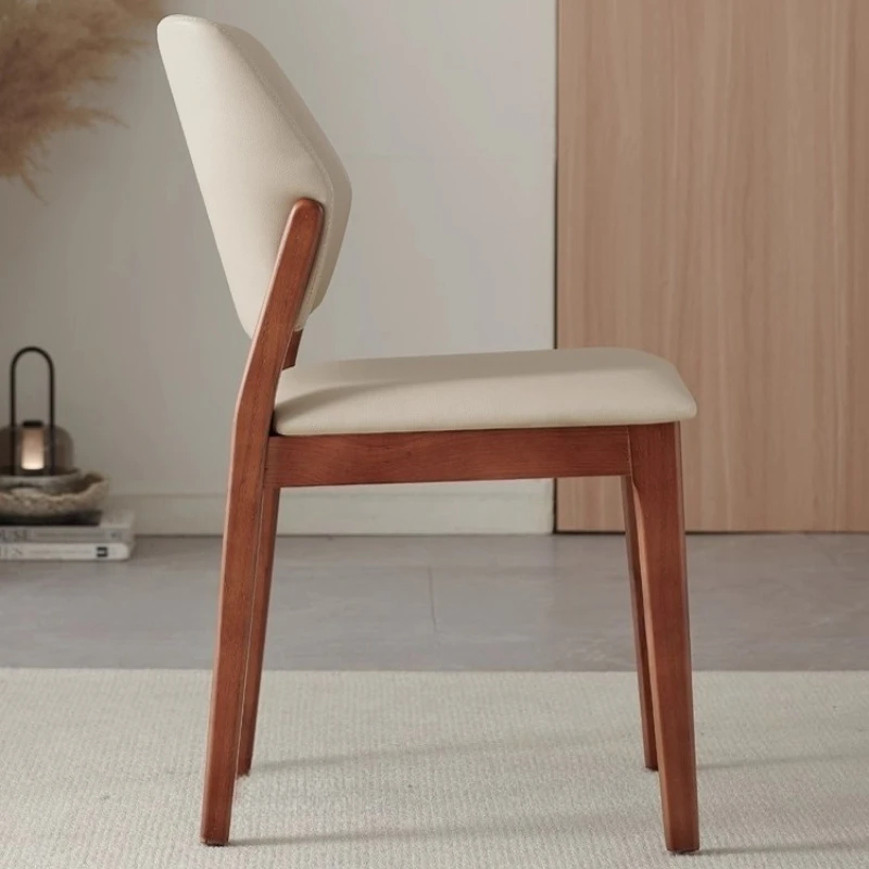 Nordic Solid Wood Dining Chair Ecological Leather Cushion Modern Simple Backrest Chair Cafe Leisure Stool Room Accent Furniture