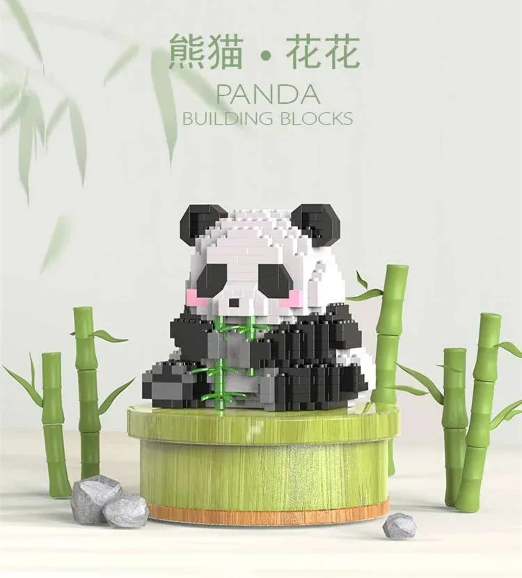 12Pcs Kawaii Panda Series Micro Particle Building Block Creative Cute Animals Assembled Bricks Toys For Chillren Christmas Gift