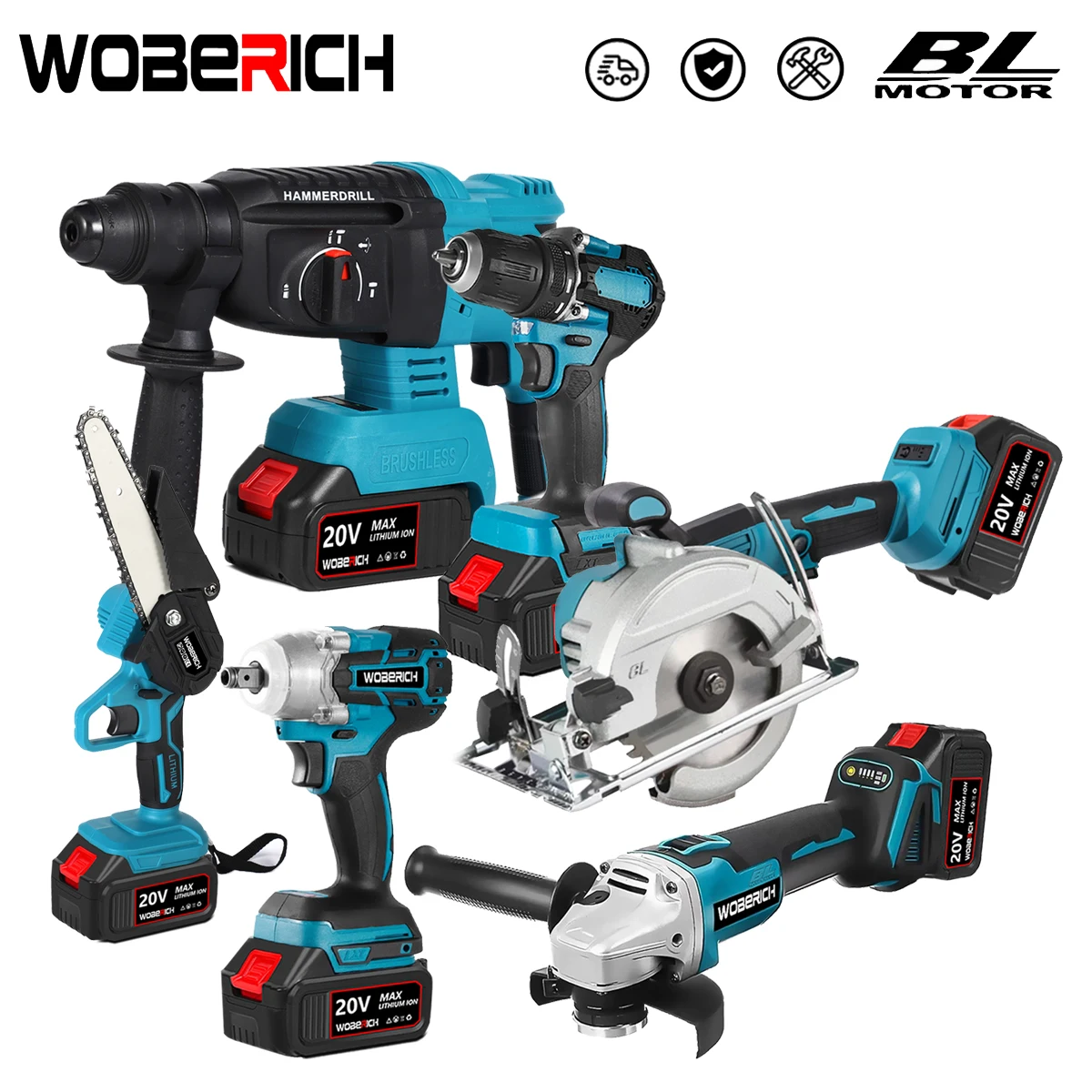 Elétrica Cordless Impact Drill e Angle Grinder Combo Kits, Ferramentas Elétricas Define, sem escova, Serra Circular, 2x Bateria