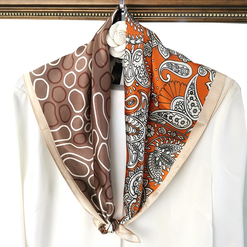 68×68cm 100% Mulberry Silk Satin Scarf For Women Luxury Brand Square Small Size Smooth Soft Travel Shawl And Wraps Spring Autumn