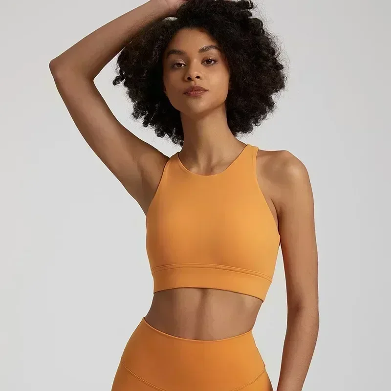 

Lemon Round Neck Women Fitness Bra Tights Sport Yoga Tank Top Cutout Buckle Gym High Strength Comprehensive Training Jog
