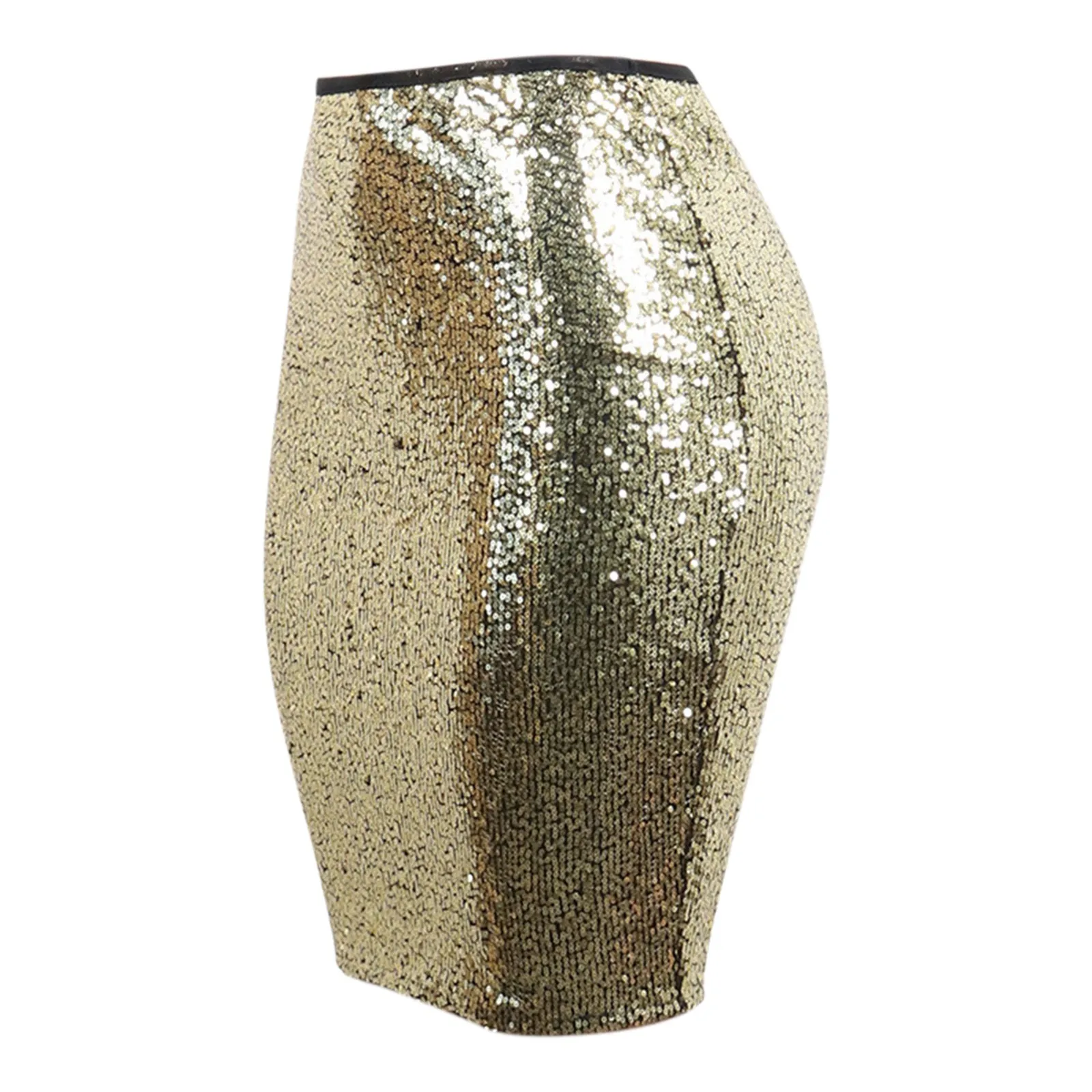 Sexy Shiny Sequin Skirt Women High Waist Glitter Gold Silver Stretchy Pencil Skirts Ladies Knee Length Party Club Midi Skirt